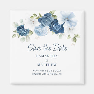 Íman Poeira Floral Azul Elegante Lembrete de Salve o Di