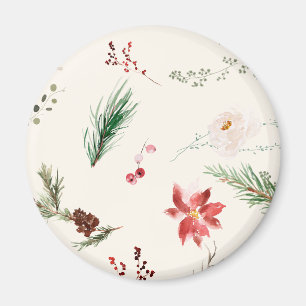 Íman Poinsettia de Inverno Boho com Pinheiro e Folhagem