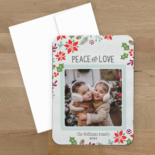 Íman Poinsettia Floral de Paz e Amor em Linho com Foto