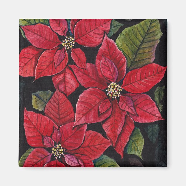 Íman Poinsettia Vibrante Em Aquarela (Frente)