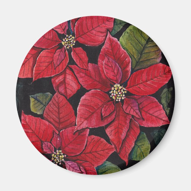 Íman Poinsettia Vibrante Em Aquarela (Frente)