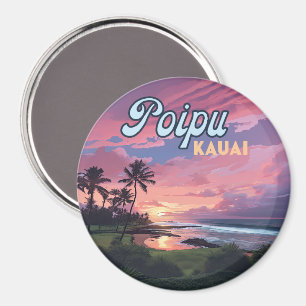 Íman Poipu Kauai Hawaii Beach Palm Trees Retro
