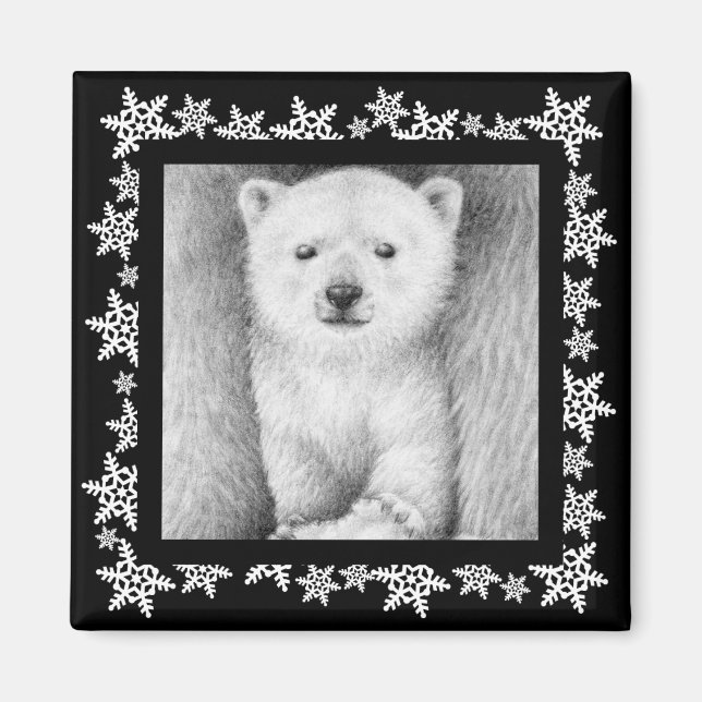 Íman Polar Bear Cub Snowflake Magnet (Frente)