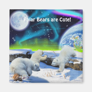 Íman Polar Bear Cubs & Aurora Willife Art Magnet