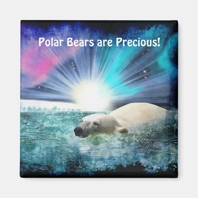 Íman Polar Bear Cubs & Aurora Willife Art Magnet (Frente)