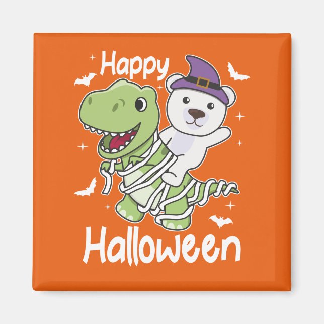 Íman Polar Bear Feliz Halloween T-rex Mummy Costume (Frente)