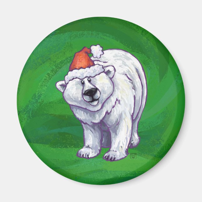 Íman Polar Bear Natal Em Verde (Frente)