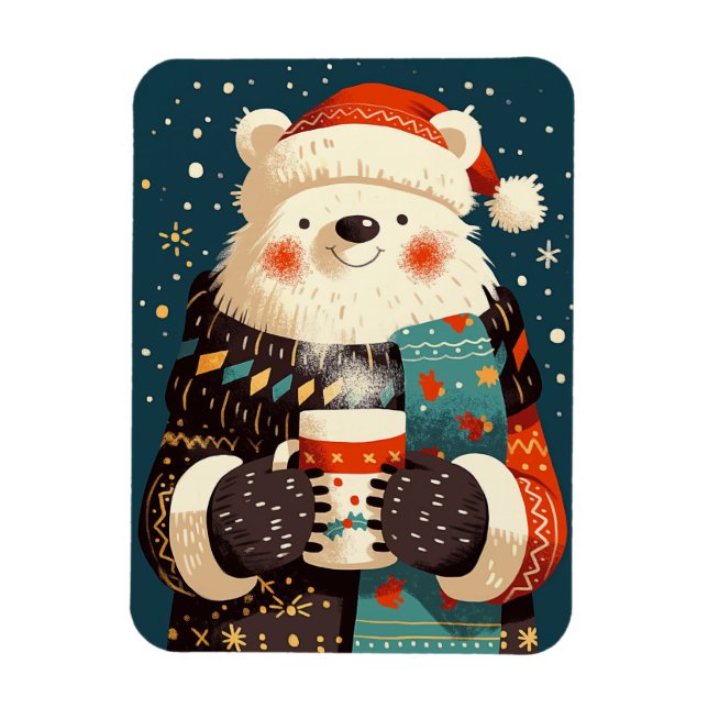 Íman Polar Bear with Hot Chocolate Mug (Vertical)