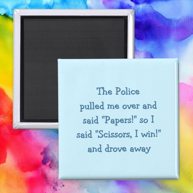 Íman Polícia Engraçada Agita Imã de geladeira de Tesour (Funny Police Rock Paper Scissors Fridge Magnet)
