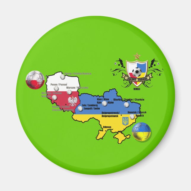 Íman Polônia Ucrânia 2012 Mapa do Futebol Europeu (Frente)