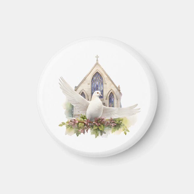 Íman Pomba Branca com Igreja (Frente)