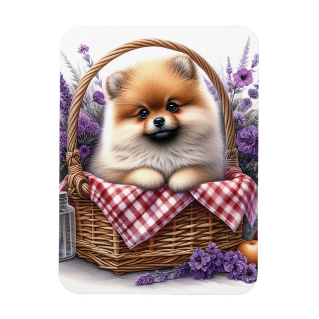 Íman Pomerânia Cão-Puppy Cão Aquarela Floral Flexível (Vertical)