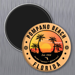 Íman Pompano Beach Florida Retro Sunset Souvenir 80