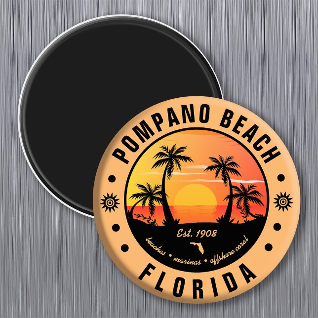 Íman Pompano Beach Florida Retro Sunset Souvenir 80 (Criador carregado)