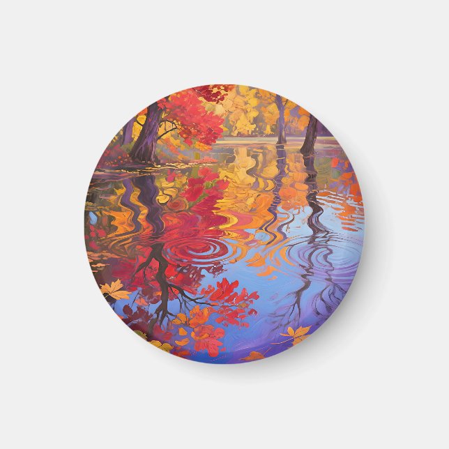 Íman Pond de Reflexão de Outono Impressionista (Frente)