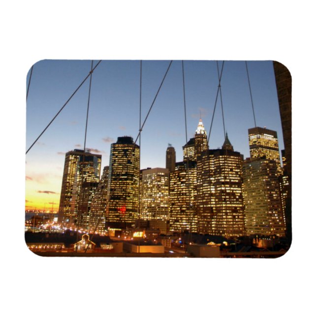 Íman Ponte de Brooklyn ao anoitecer com a silhueta de M (Horizontal)