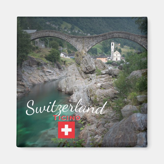 Íman Ponte de Lavertezzo com bandeira, Suíça (Frente)