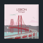 Íman Ponte de Lisboa sobre o rio Tagus no estilo da saf<br><div class="desc">Esta é uma ilustração da antiga Ponte de Lisboa no pôr do sol em tons cor-de-rosa. Ponte 25 de abril ou 25 de abril, o português é uma ponte suspensiva que liga Lisboa, a capital de Portugal, a Almada, na margem esquerda (sul) do rio Tagus. A ponte foi inaugurada em...</div>