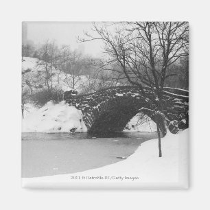 Íman Ponte de pedra sobre o rio coberto de neve
