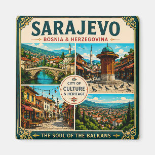 Íman 🧲 Pontos Turísticos de Sarajevo Ímã de Geladeira