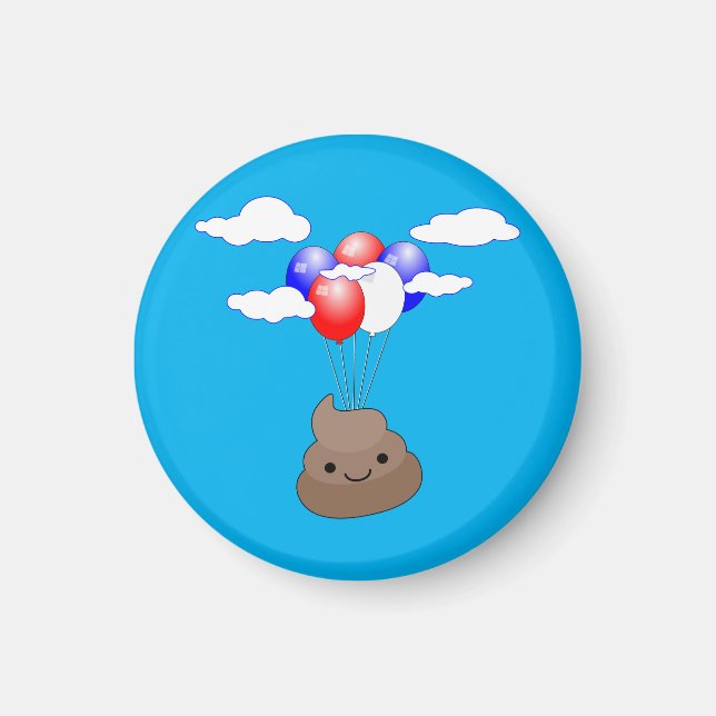 Íman Poo Emoji Voando Com Balões No Céu Azul (Frente)