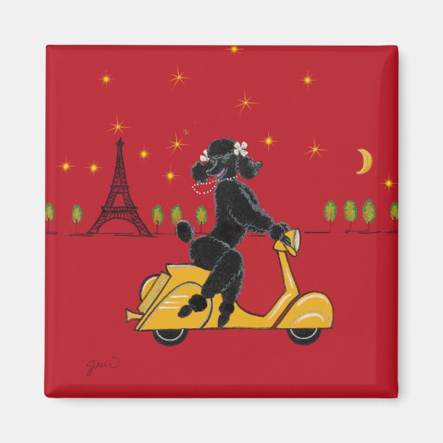 Íman Poodle Black Paris Patinete Eiffel Tower Magnet (Frente)