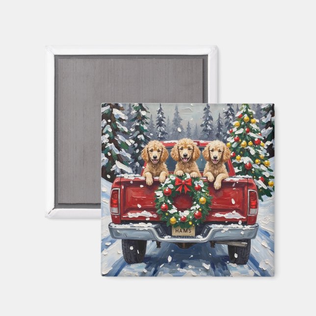 Íman Poodle Christmas Red Truck Holiday (Front/Back)