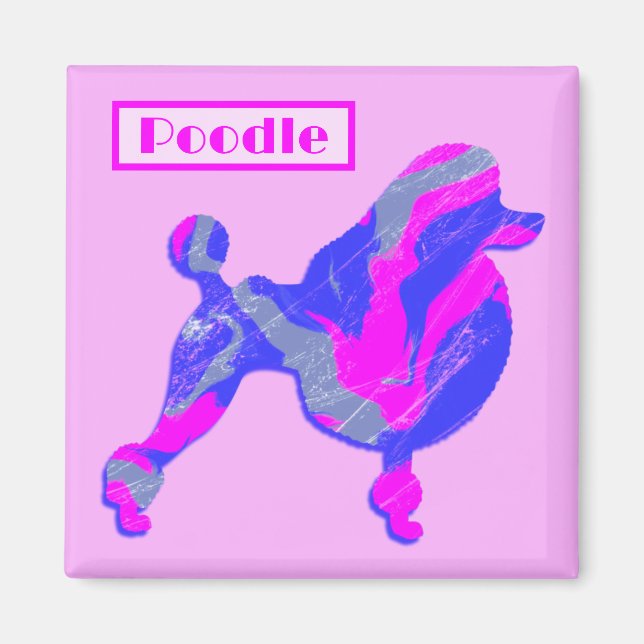 Íman Poodle Dog Pink & Blue Silhouette (Frente)