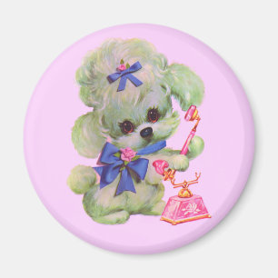 Íman poodle fofo com telefone cor-de-rosa