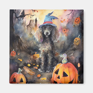 Íman Poodle Halloween Com Pumpkins Assustado