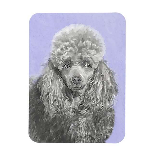 Íman Poodle Miniature Toy Silver Cinza Blue Dog Art (Vertical)