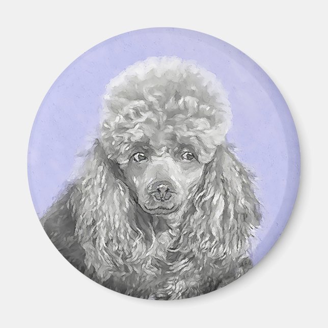 Íman Poodle Miniature Toy Silver Cinza Blue Dog Art (Frente)