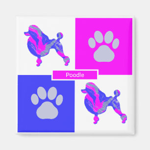 Íman Poodle Silhouette Dog & Paw Pink and Blue Square