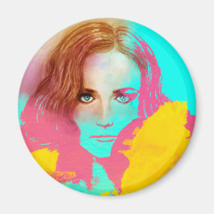 Íman Pop art colorido da menina, ímã redondo - intens