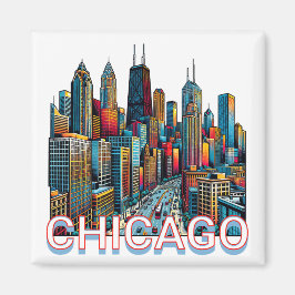Íman Pop-art Comic Book Art Chicago Illinois Skyline