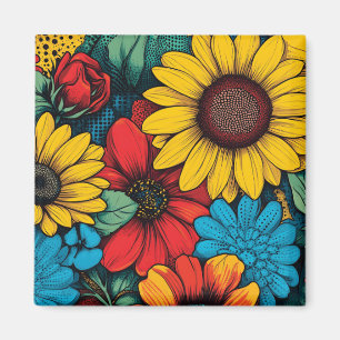 Íman Pop de-arte vibrante Design Floral com girassóis