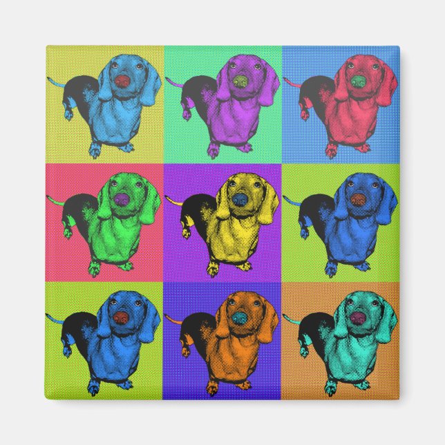 Íman Popart de multicores do Dachsund Doxie de pop Art (Frente)