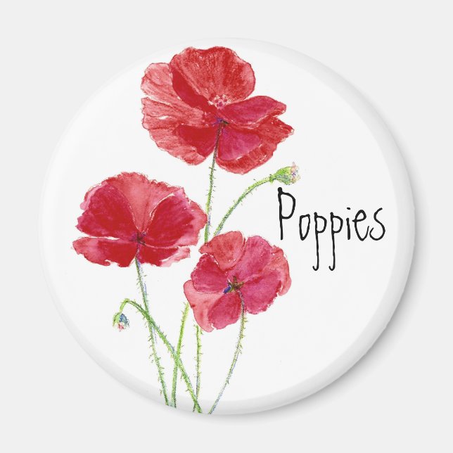 Íman Poppies vermelhos - Aquarela (Frente)