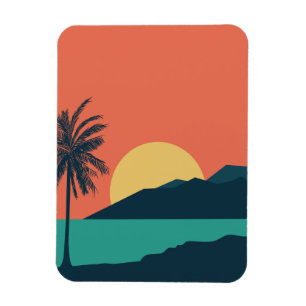 Íman Pôr do Sol de Palmeira, Ilha, Arte Abstrata Boho