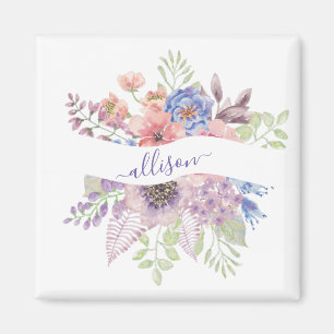 Íman Pôr do sol em aquarela floral personalizado