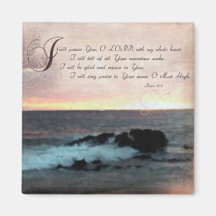 Íman Por do sol & Psalms-9: 1-2 na praia de Havaí