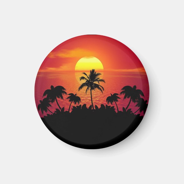 Íman Pôr do Sol Tropical Palmeiras Silhueta Praia (Frente)