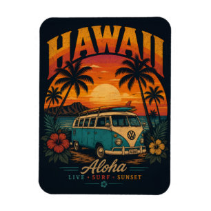 Íman Pôr-do-sol Vintage Havaiano Palmeiras Prancha de S