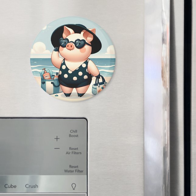 Íman Porco bonito em maiô de Bolinhas na praia (In Situ (Fridge))