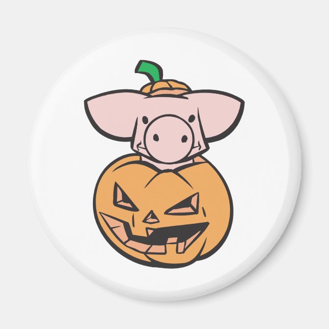 Íman porco fofo em abóbora jack-o-lantern (Frente)