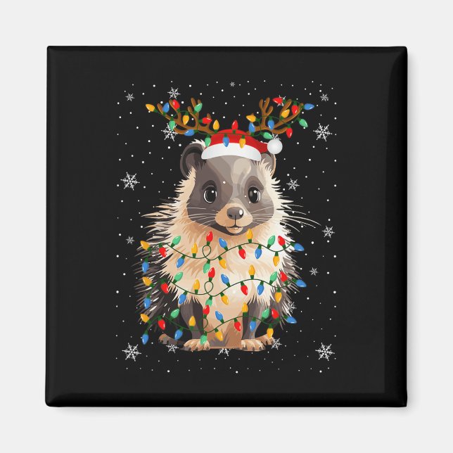 Íman Porcupine Animal Santa Hat Árvore de Natal Feia (Frente)