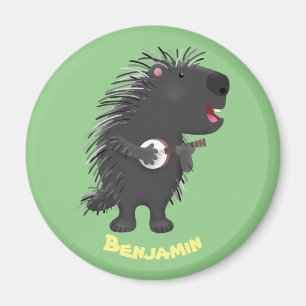 Íman Porcupine engraçado bonito tocando cartum banjo 