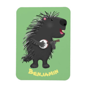 Íman Porcupine engraçado bonito tocando cartum banjo