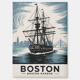Íman Portão de Boston com Ilustração Retroativa Clássic