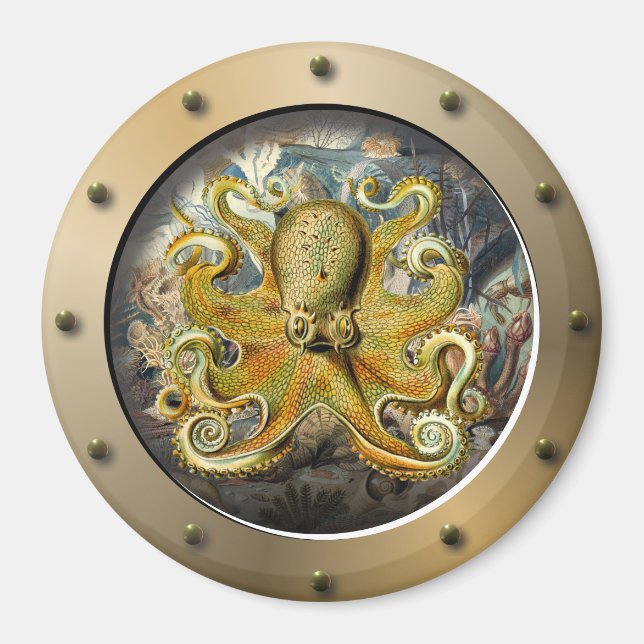 Íman Porthole Submarino Steampunk Octopus (Frente)